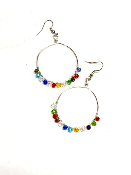 HANDMADE Faceted Glass Bead Wire Wrapped Colorful Earrings, Artisan Jewelry Gift for Her