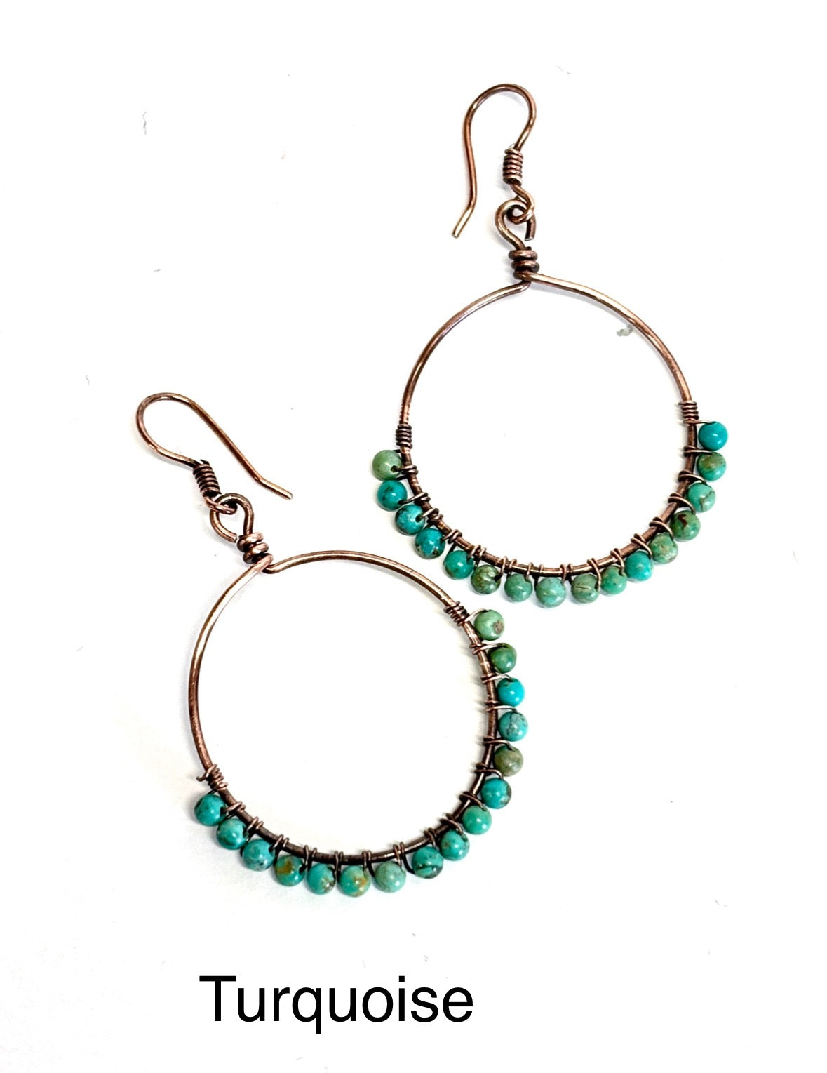 HANDMADE Genuine Gemstone Wire Wrapped Copper Hoop Dangle Earrings, Artisan Jewelry Gift