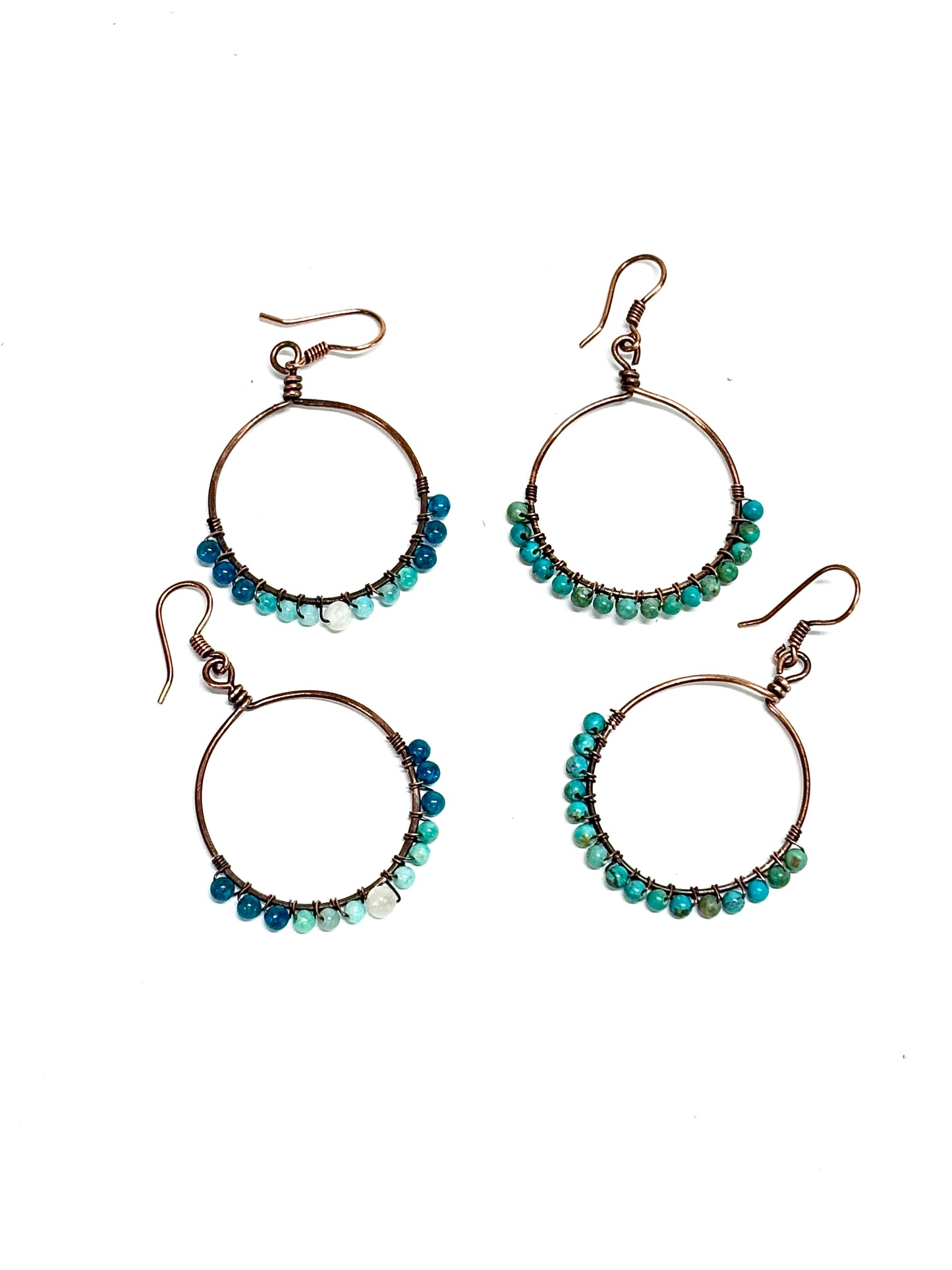 HANDMADE Genuine Gemstone Wire Wrapped Copper Hoop Dangle Earrings, Artisan Jewelry Gift