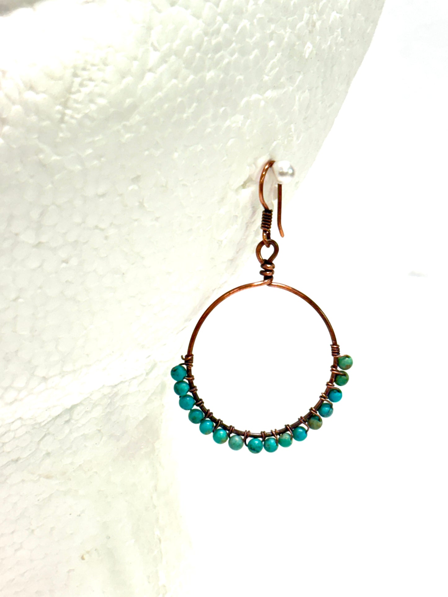 HANDMADE Genuine Gemstone Wire Wrapped Copper Hoop Dangle Earrings, Artisan Jewelry Gift