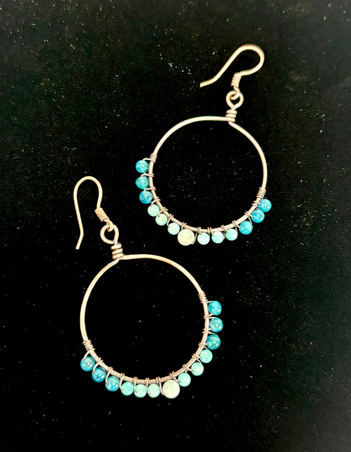 HANDMADE Genuine Gemstone Wire Wrapped Copper Hoop Dangle Earrings, Artisan Jewelry Gift