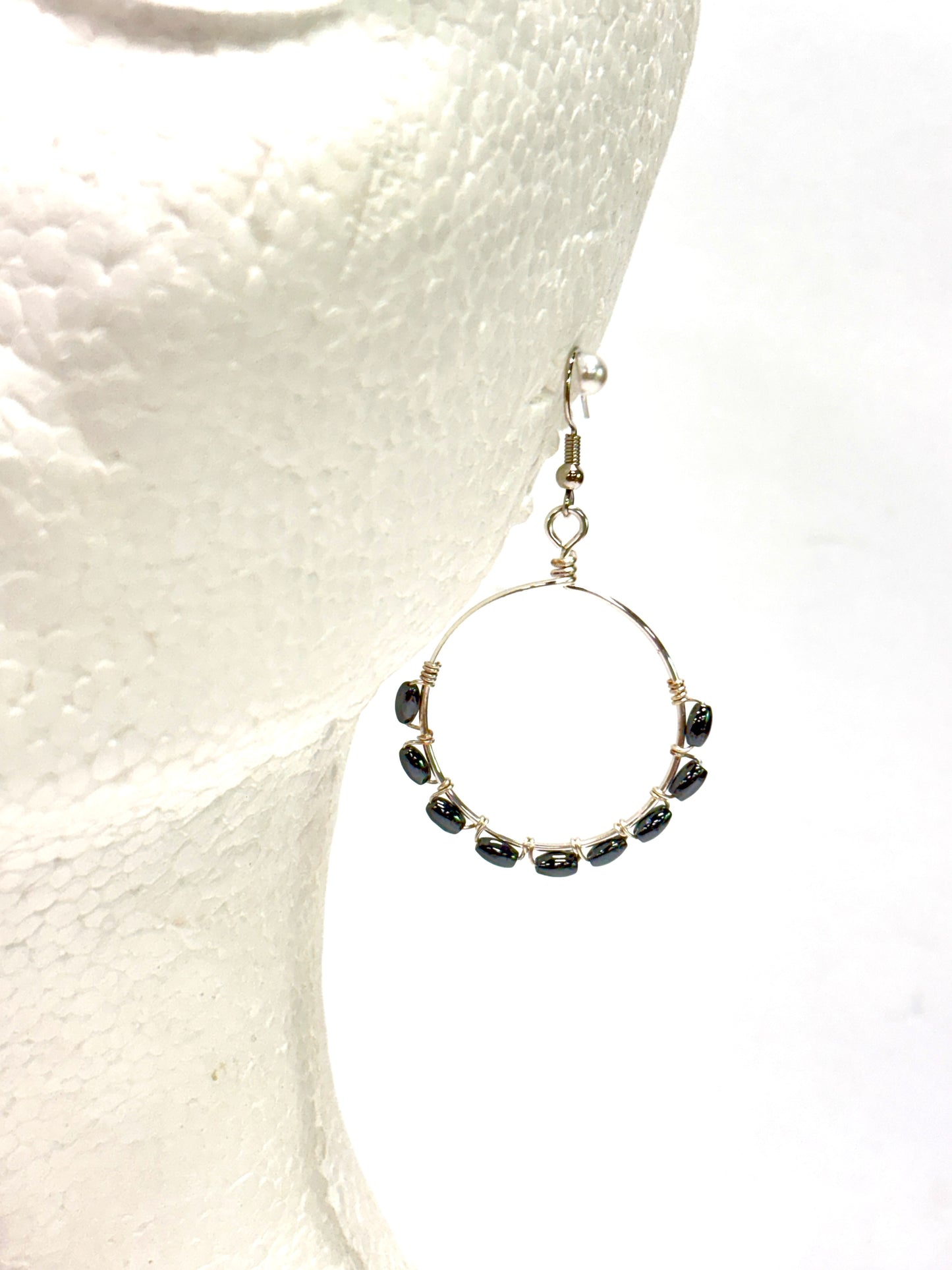 HANDMADE Gemstone Wire Wrapped Hoop Dangle Earrings, Artisan Jewelry Gift Her Woman Girl, Garnet, Hematite, Amazonite, Apatite, Moonstone