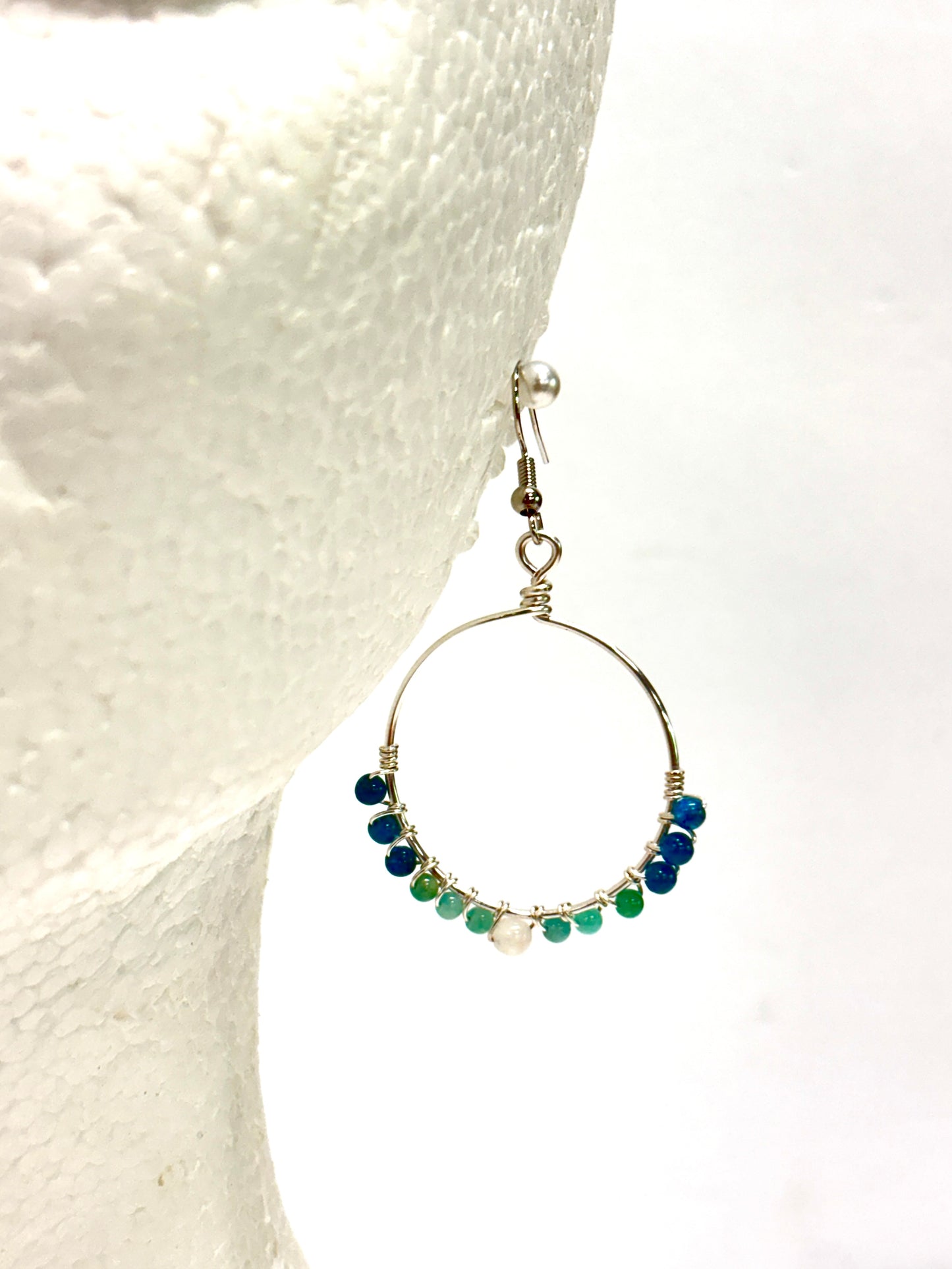 HANDMADE Gemstone Wire Wrapped Hoop Dangle Earrings, Artisan Jewelry Gift Her Woman Girl, Garnet, Hematite, Amazonite, Apatite, Moonstone