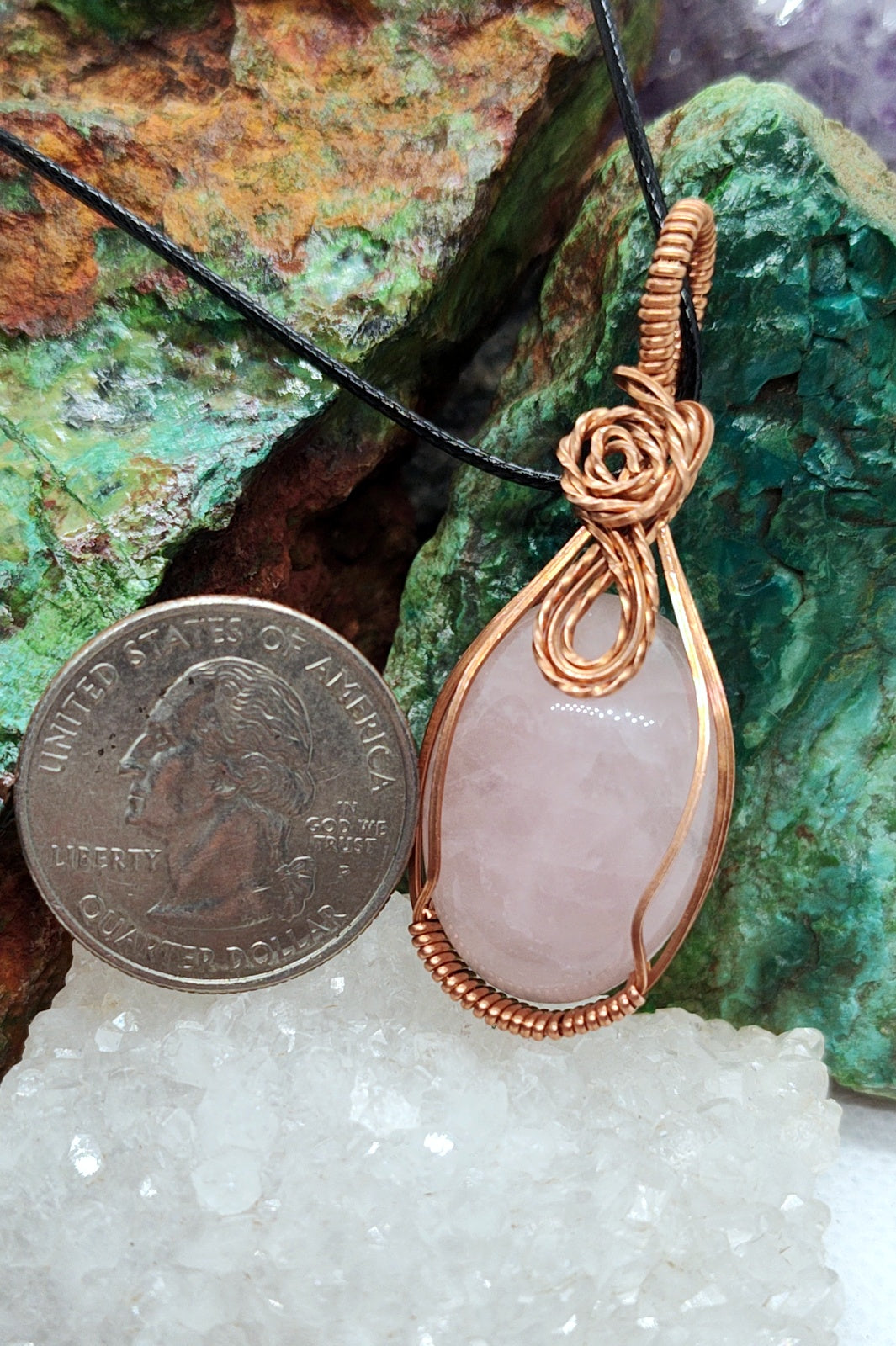 Delicate, pale pink rose quartz necklace