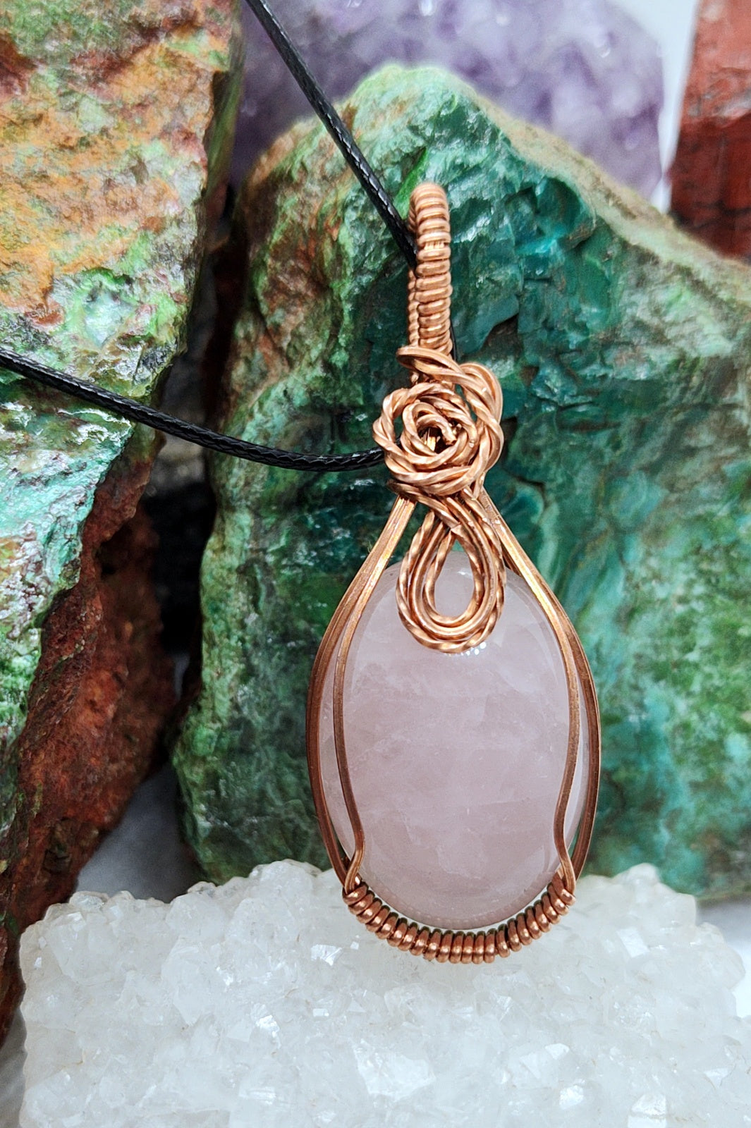 Delicate, pale pink rose quartz necklace