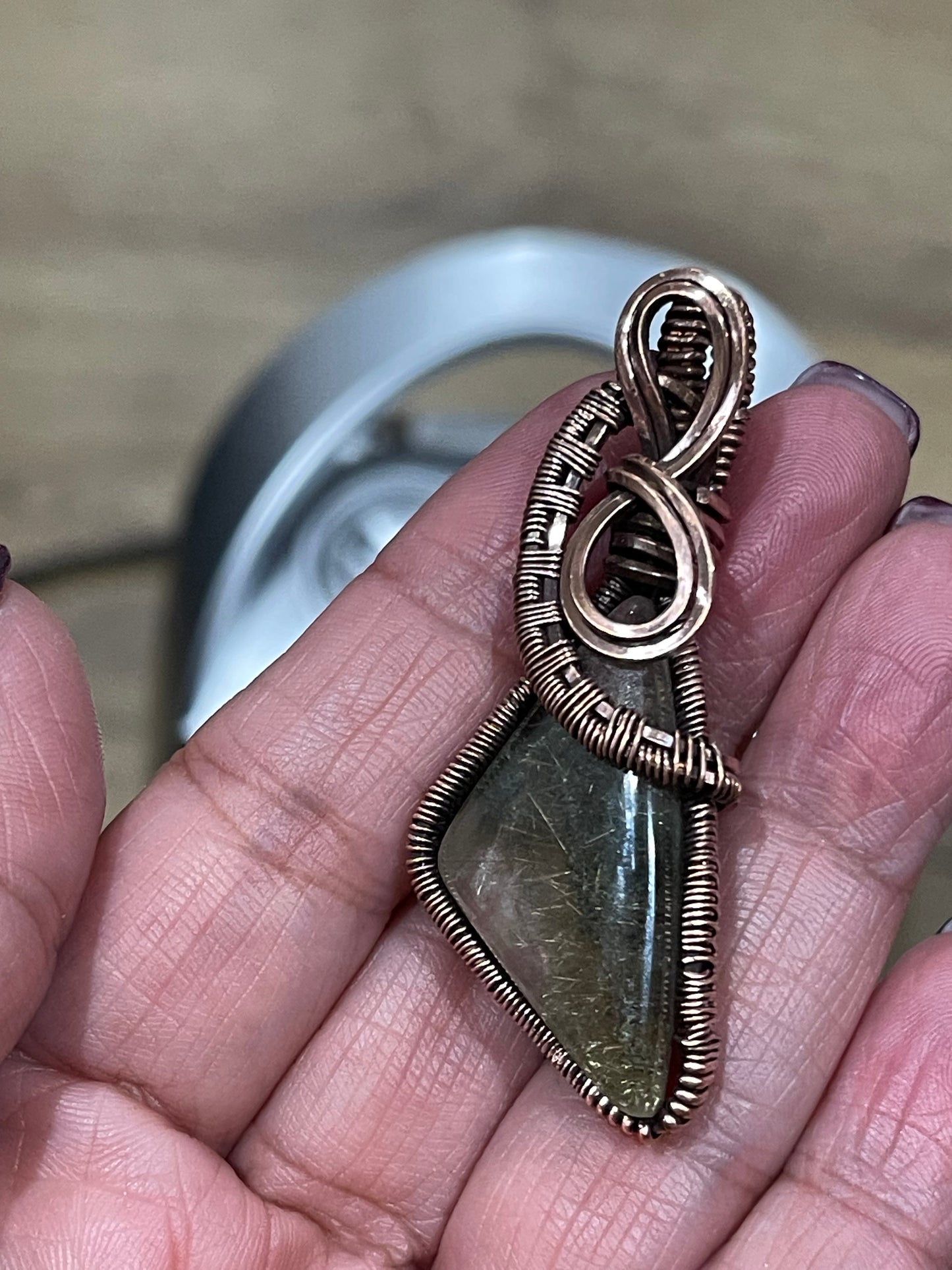 Copper wrapped Garden Rutile Quartz Pendant