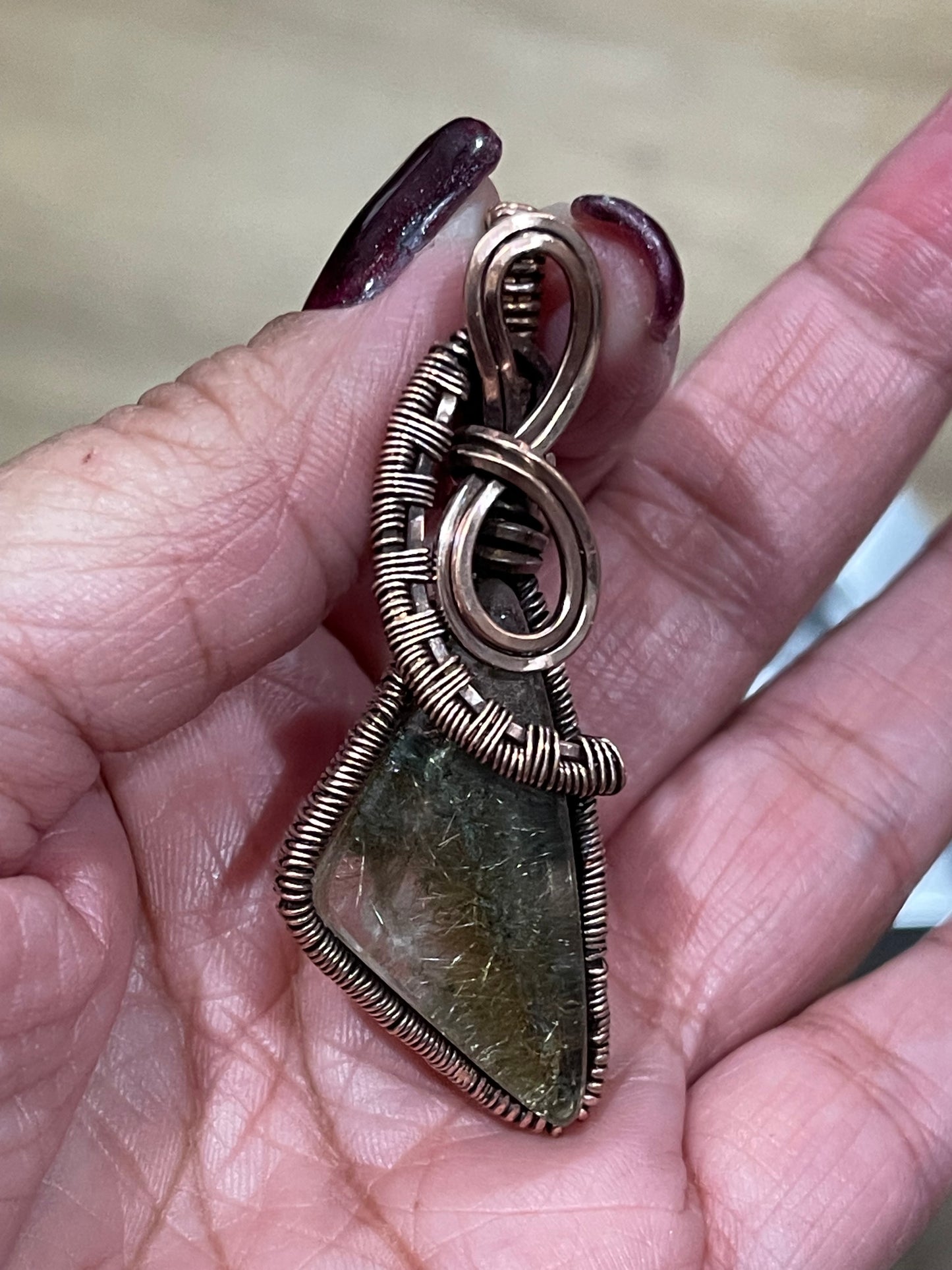 Copper wrapped Garden Rutile Quartz Pendant