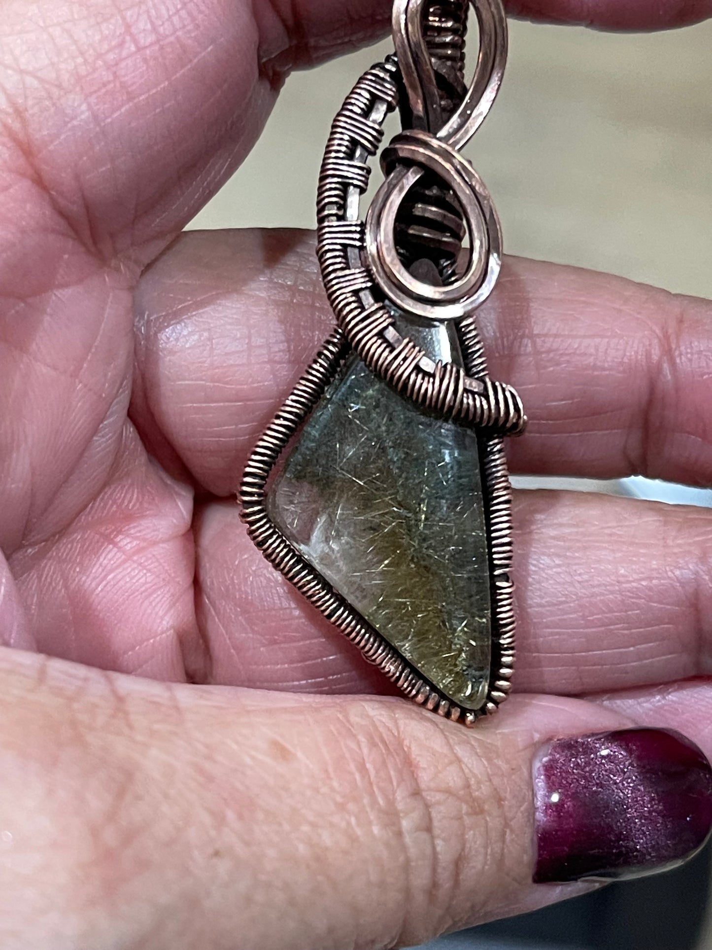 Copper wrapped Garden Rutile Quartz Pendant