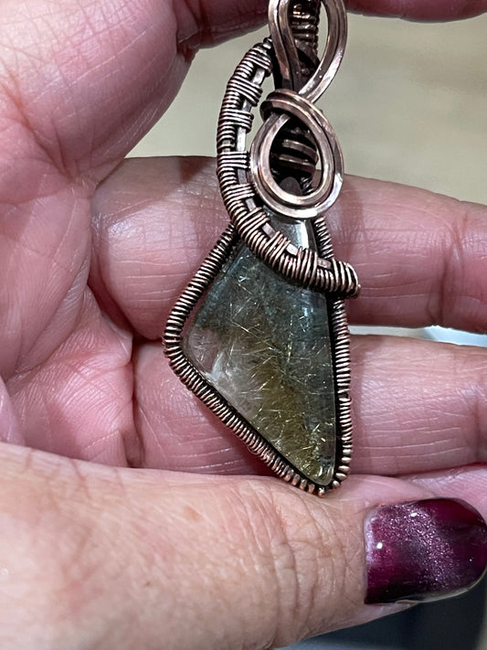 Copper wrapped Garden Rutile Quartz Pendant