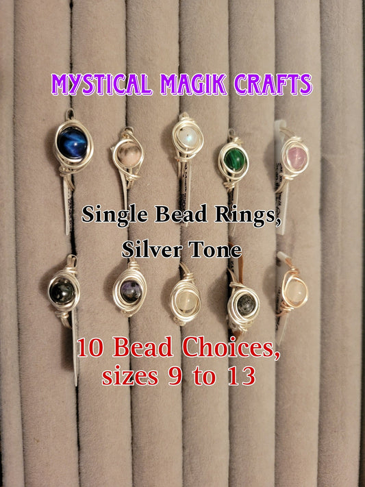 Single Bead Rings, silver tone, Sizes 9 to 13