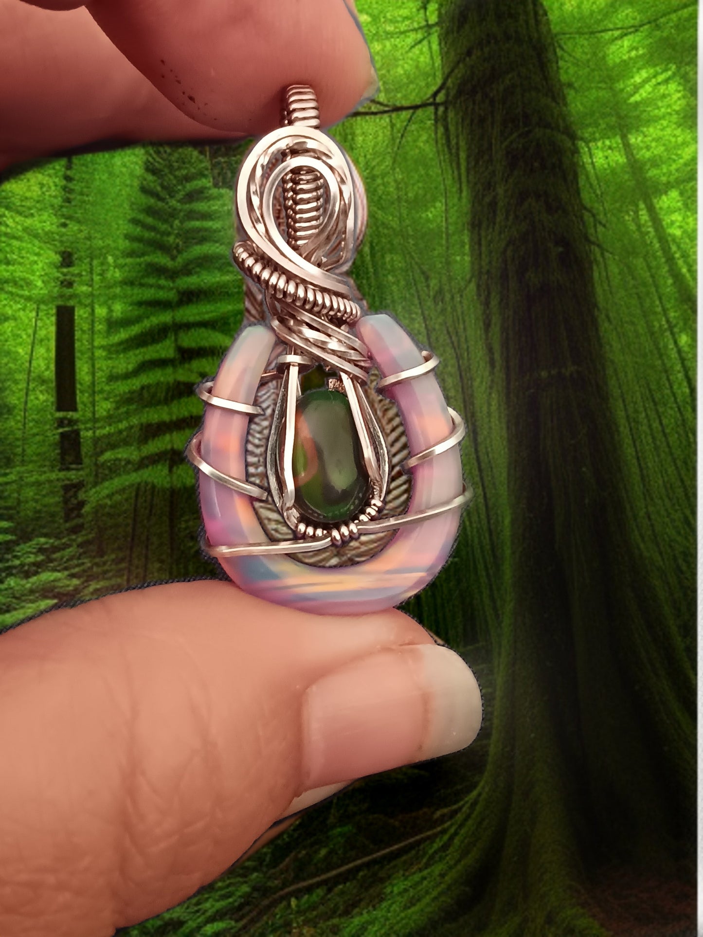 Aurora Opal Horseshoe with Black Opal Pendant