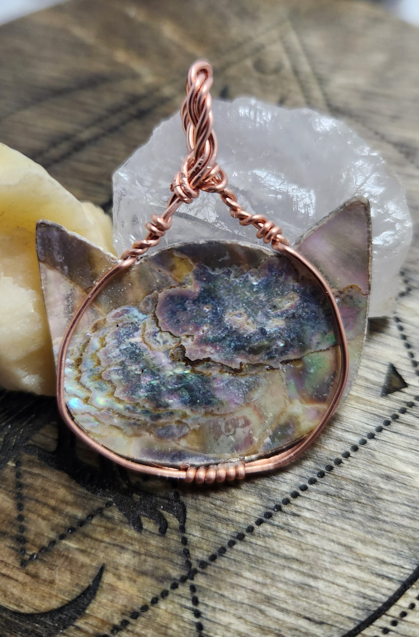 Abalone cat head pendant