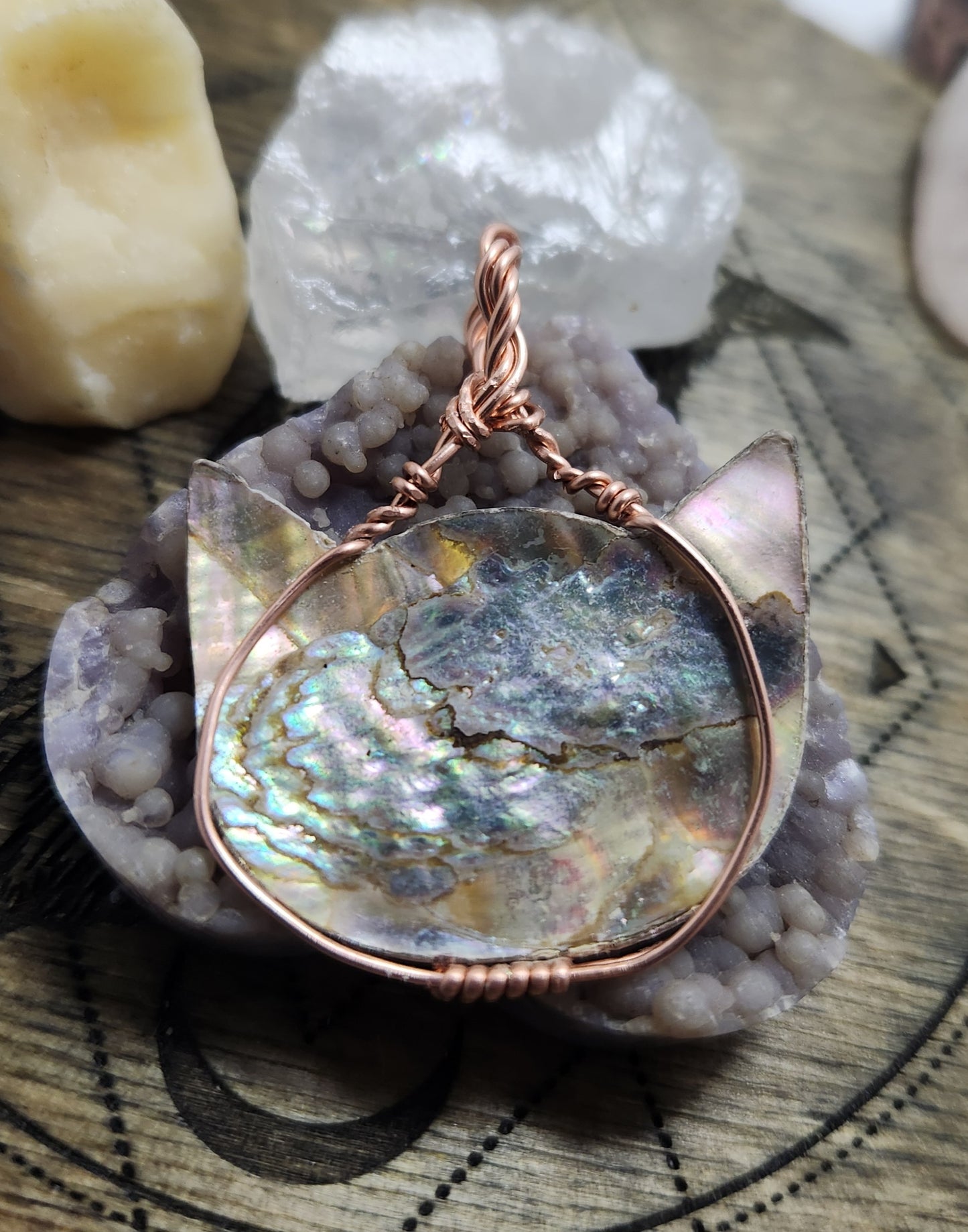 Abalone cat head pendant