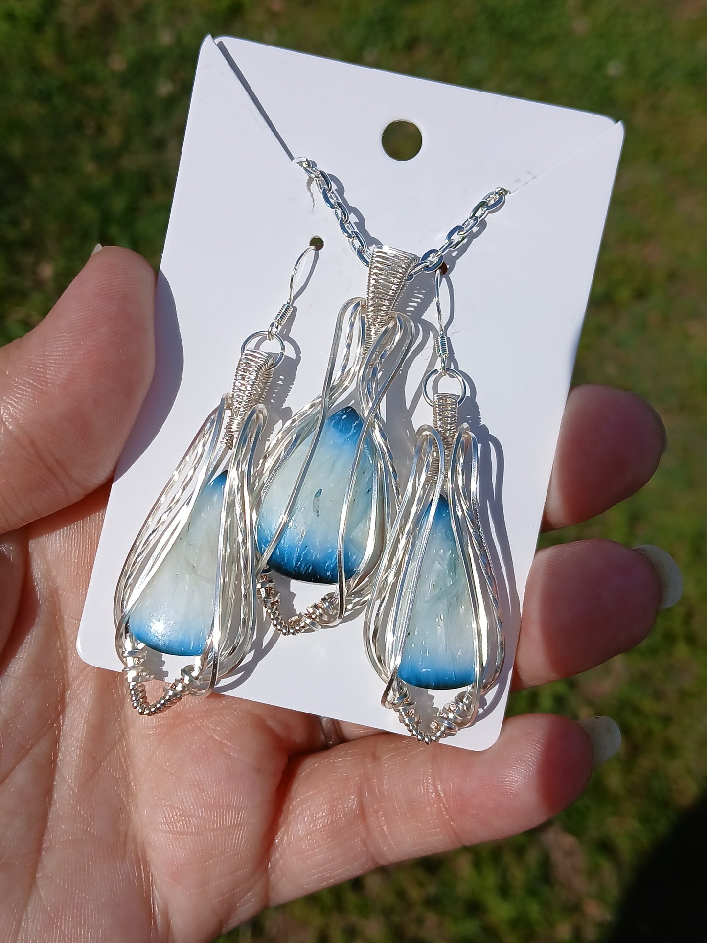 Cold As Ice Set, Blue Ice Glacierite Silver Pendant and Earrings Set