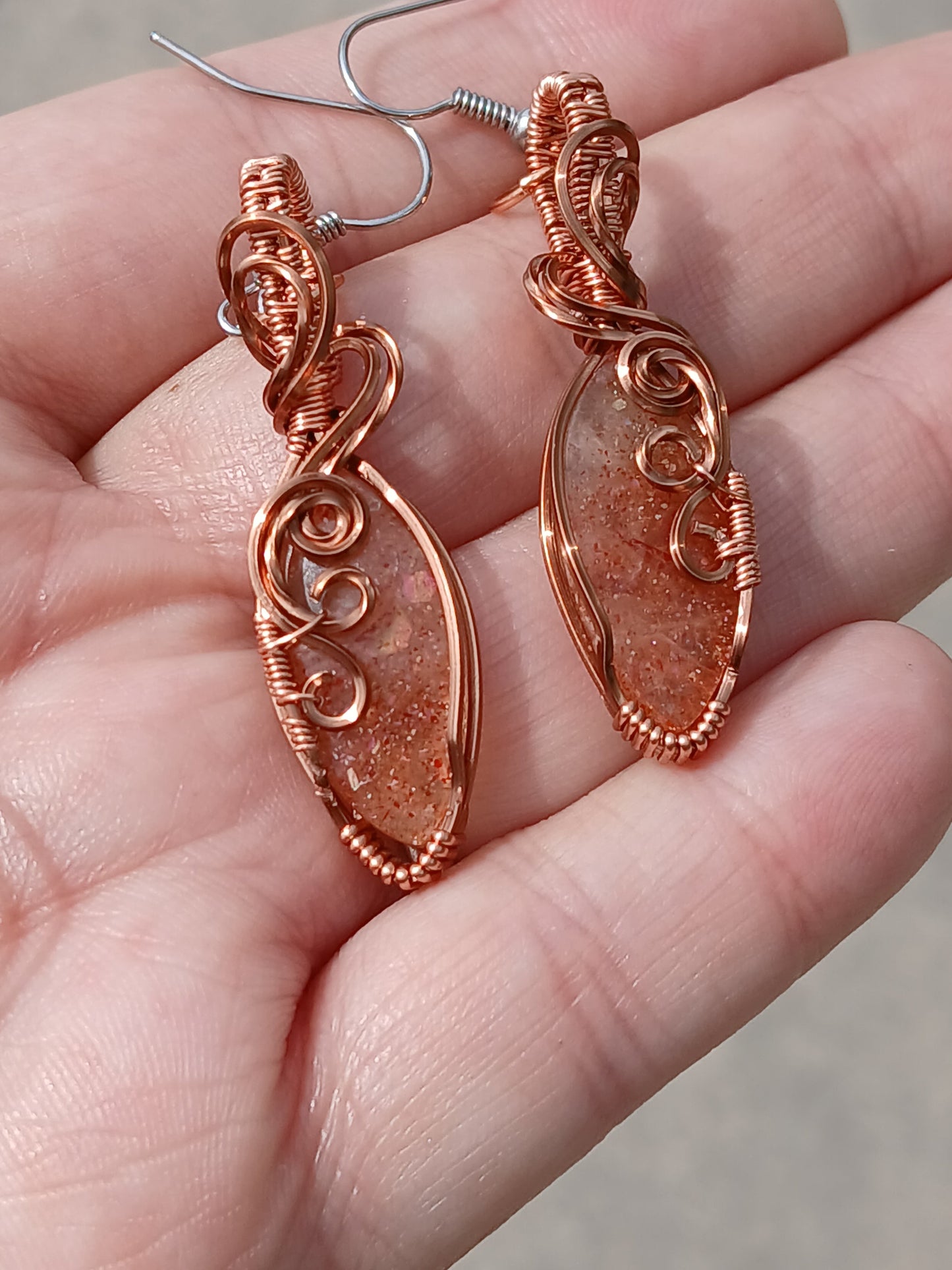 Sunstone and Copper Earrings