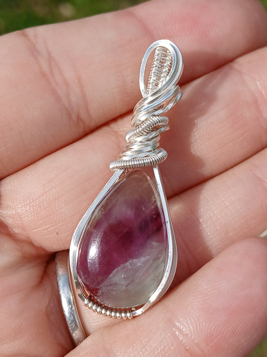 Striped, Silver Wrapped Fluorite Pendant