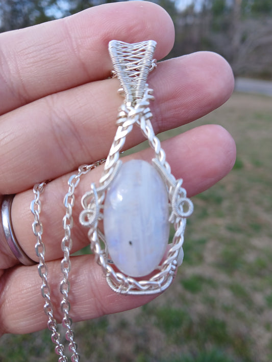 Rainbow From Heaven, Rainbow Moonstone Wire Wrapped Pendant