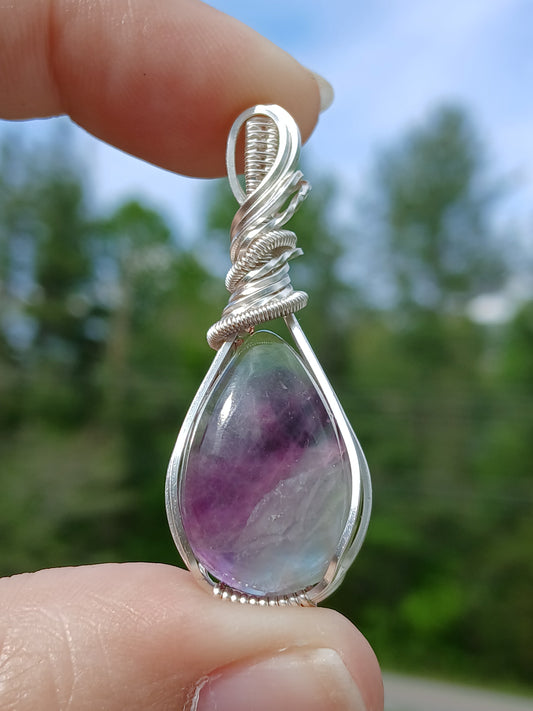 Striped, Silver Wrapped Fluorite Pendant
