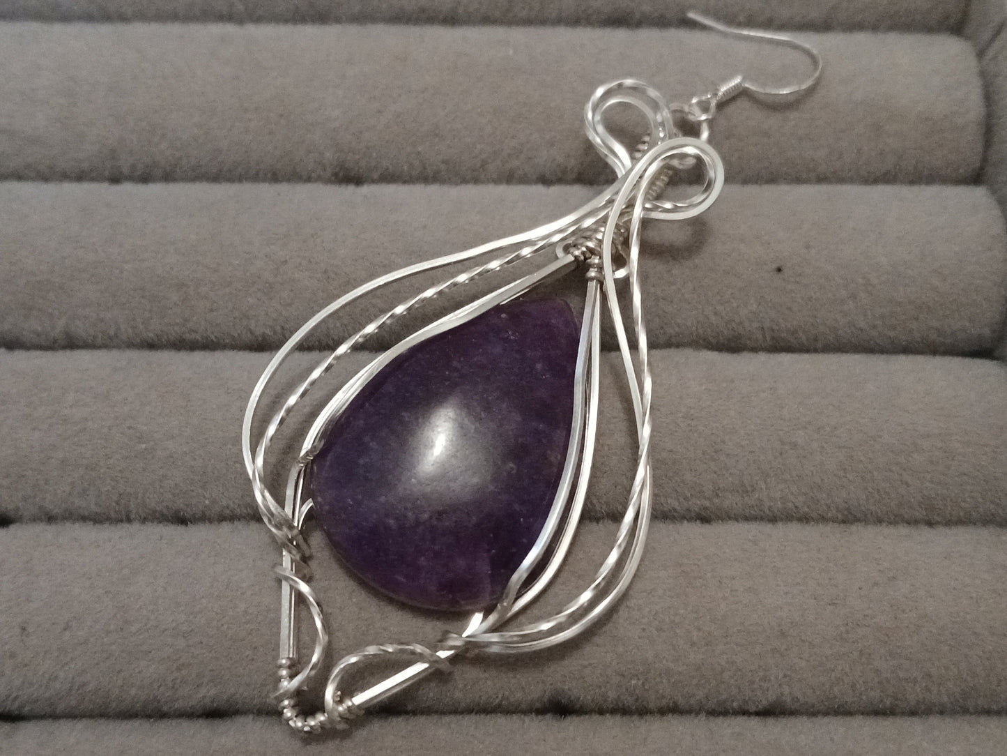 Charoite Silver Drop Earrings
