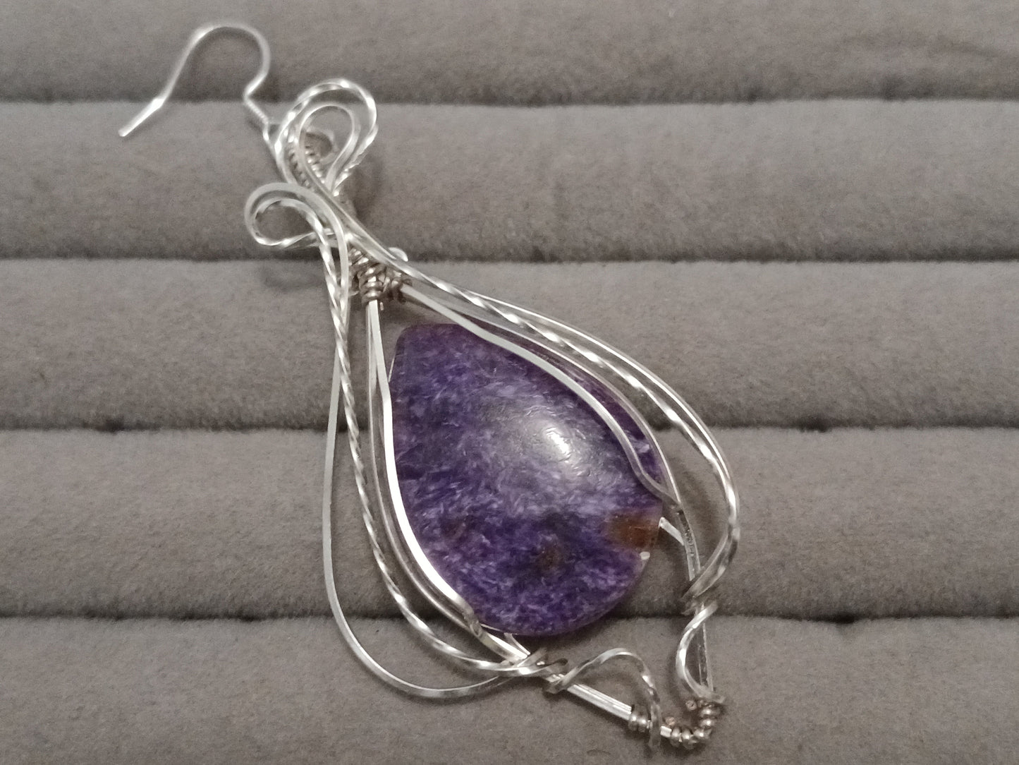Charoite Silver Drop Earrings