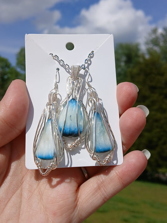 Cold As Ice Set, Blue Ice Glacierite Silver Pendant and Earrings Set