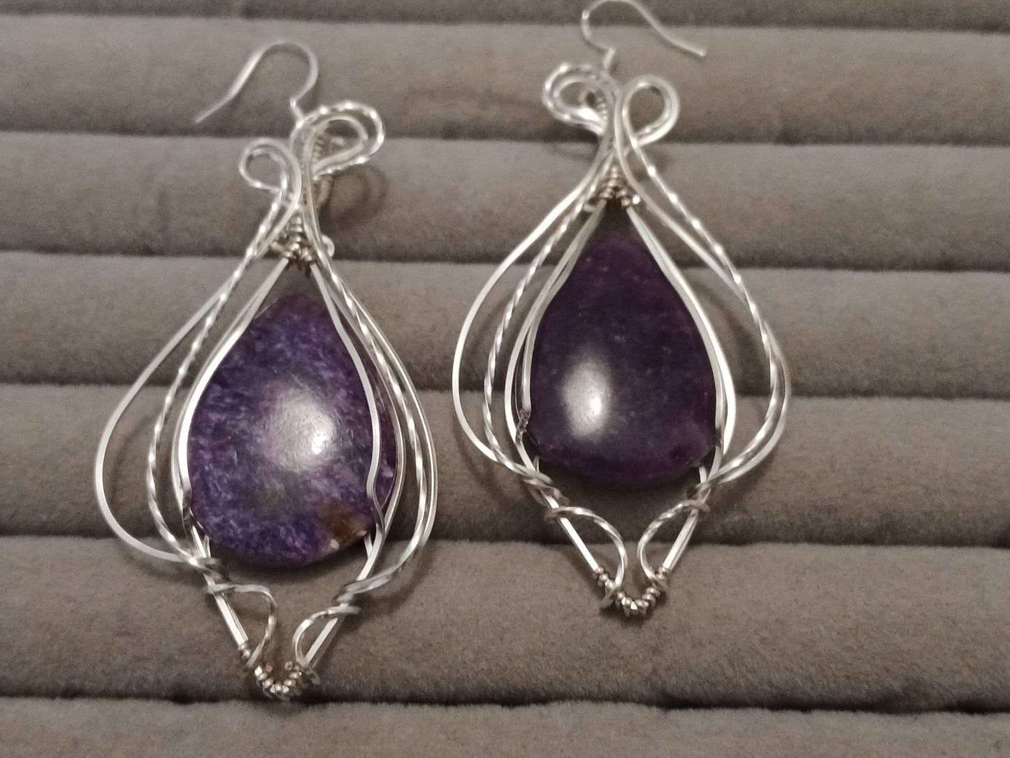 Charoite Silver Drop Earrings