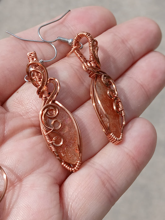 Sunstone and Copper Earrings