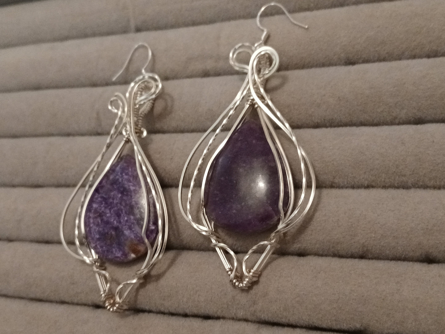 Charoite Silver Drop Earrings