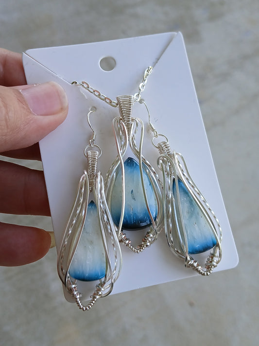 Cold As Ice Set, Blue Ice Glacierite Silver Pendant and Earrings Set