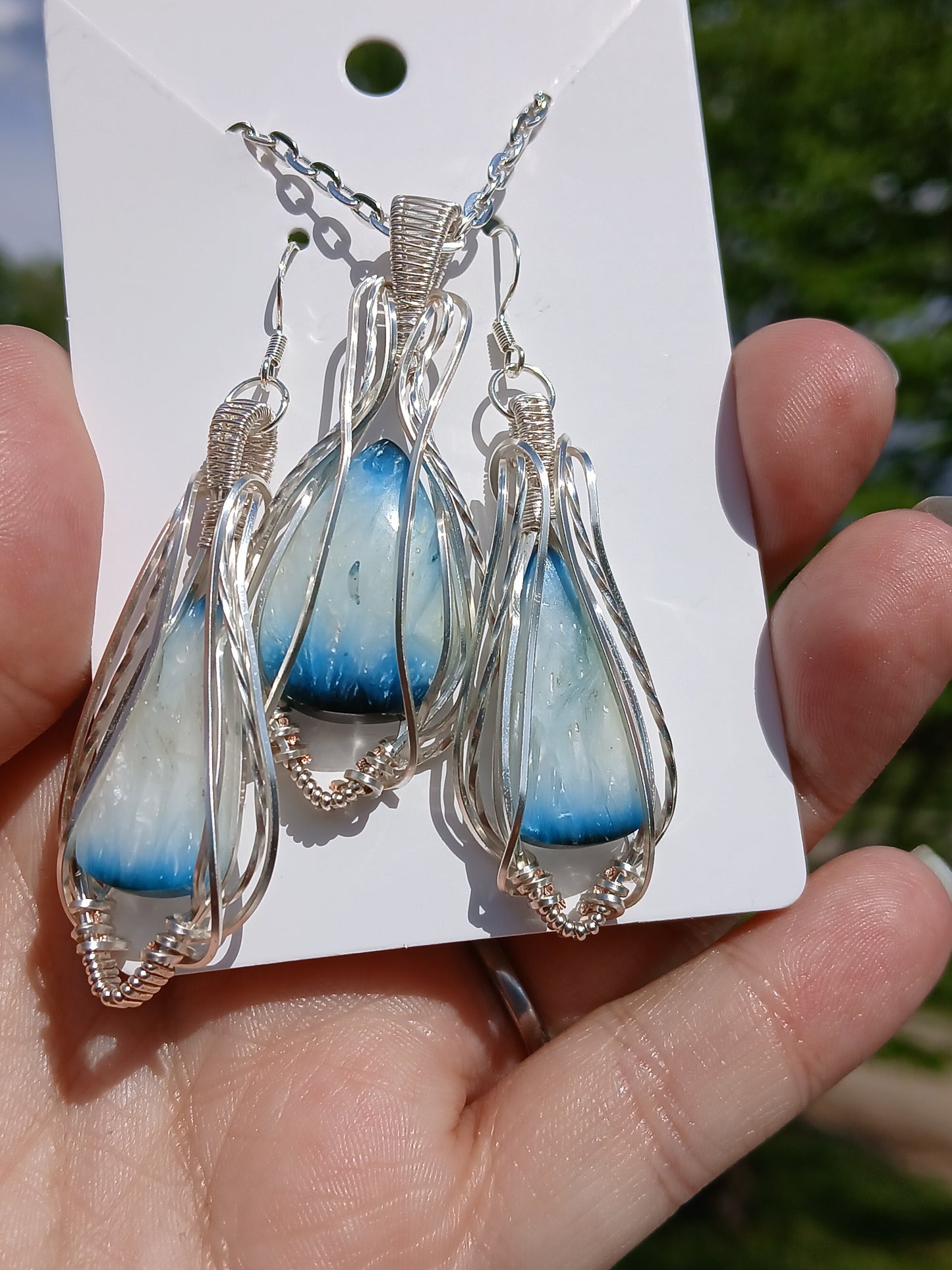 Cold As Ice Set, Blue Ice Glacierite Silver Pendant and Earrings Set