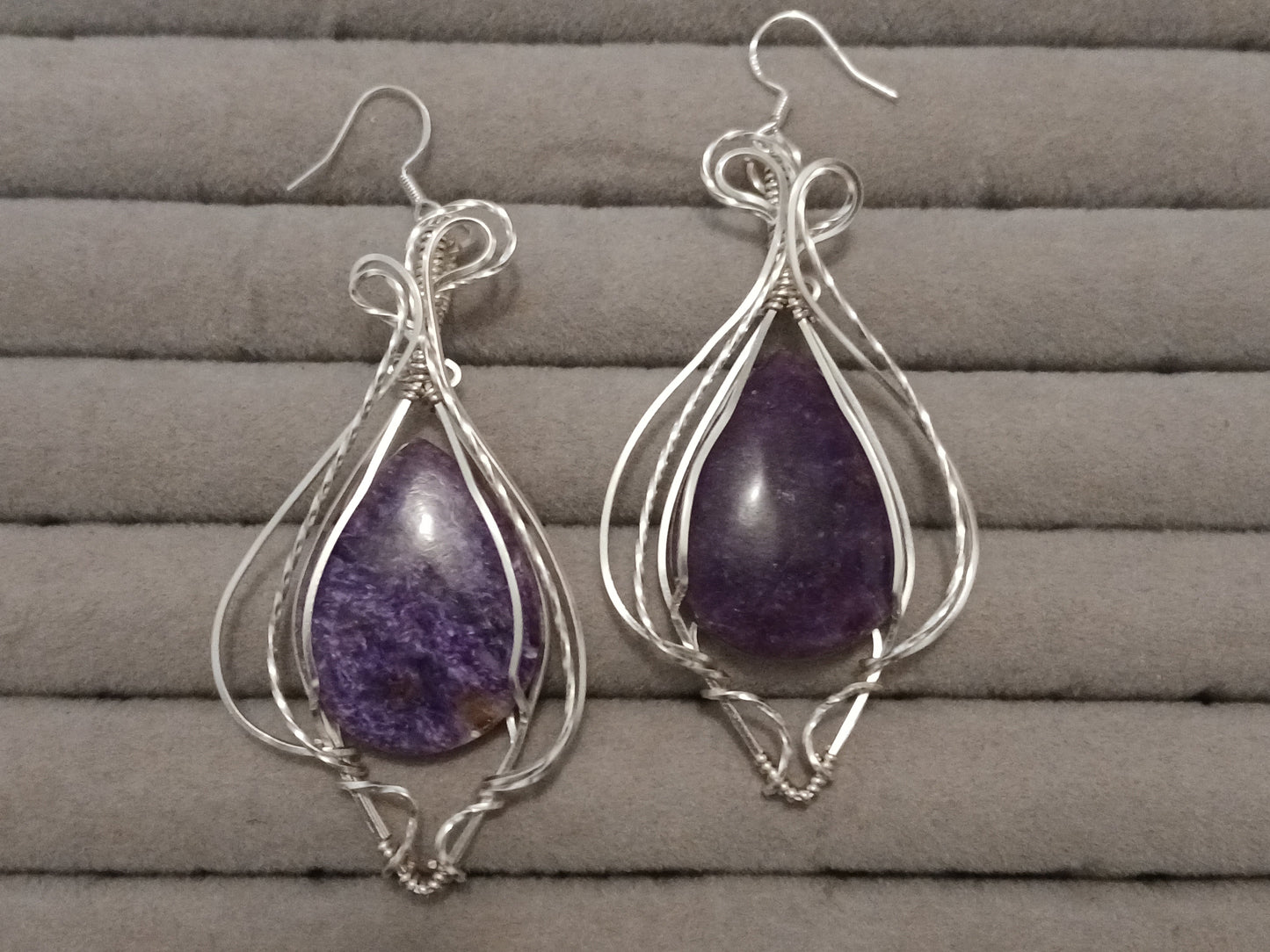 Charoite Silver Drop Earrings